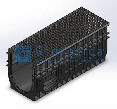 Комплект Gidrolica Light (Лайт): лоток водоотводный ЛВ-30.38.45 - пластиковый c решеткой РВ -30.37.100 ячеистой стальной оцинкованной, кл. А15
