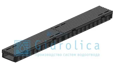 Комплект Gidrolica Light: лоток водоотводный ЛВ -10.11,5.5,5 - пластиковый
 с решеткой РВ- 10.11.50 пластиковой ячеистой, кл. B125